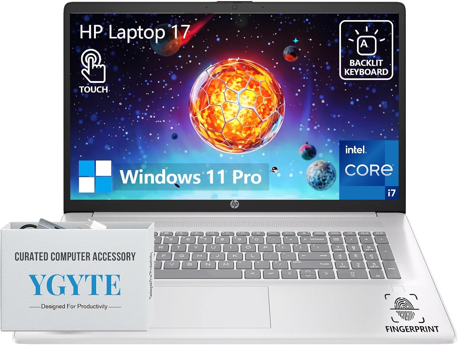 HP 17 Touchscreen Laptop Computer, 17.3' HD+ Touch Screen Laptop Notebook PC, Intel 10-Core i7, 64GB RAM 2TB SSD, Windows 11 Pro, 10 Key Backlit Keyboard, Fingerprint Reader, Wi-Fi 6