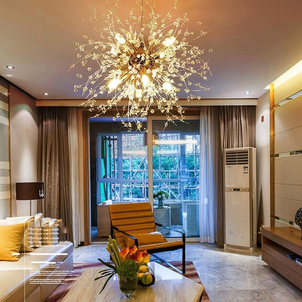 Modern LED Chandelier, Lighting, Chrome Gold Silver Crystal Sputnik V-intage Firework Pendant Light Compatible with Living Room Dining Bathroom Foyer Restaurant Ent 1