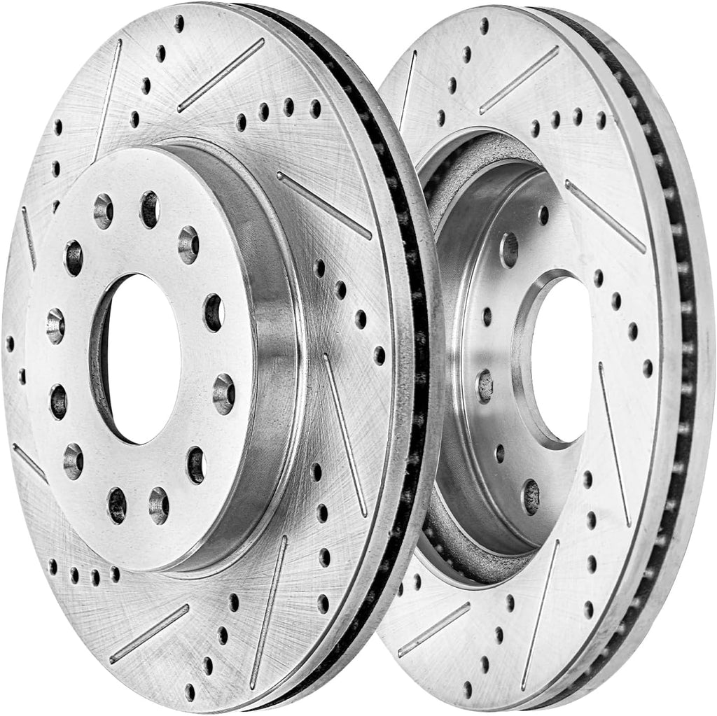Detroit Axle - Brake Kit for 2018-2020 Buick Enclave 2017-2020 Cadillac XT5, 2020 XT6, Drilled and Slotted Disc Brakes Rotors Ceramic Brake Pads Replacement: 13.58 inch Front & 12.40 inch Rear Rotors