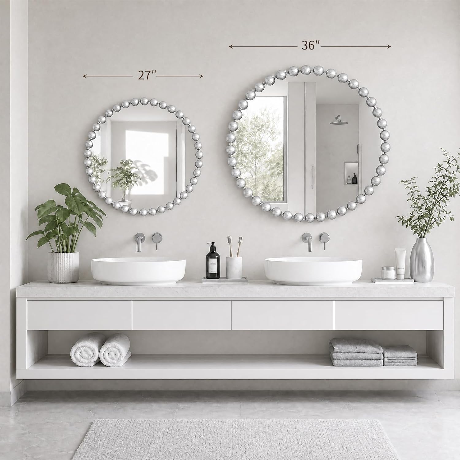 Madison Park Round Mirror, Metal Frame Circle Mirror 36 inch, Wall Art Decor Mounted Hanging for Entryway, Bathroom, hallway, Living Room, Vanity, Marlowe, Silver