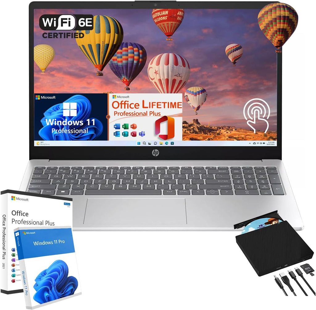 HP Flagship Touchscreen Laptop Computer - Free CD/DVD Drive• Office Lifetime • 15.6' HD Touchscreen • Intel i3 1215U • Wi-Fi 6E • Anti-Glare HD Display Win 11 Pro(16G RAM • 512GB SSD)