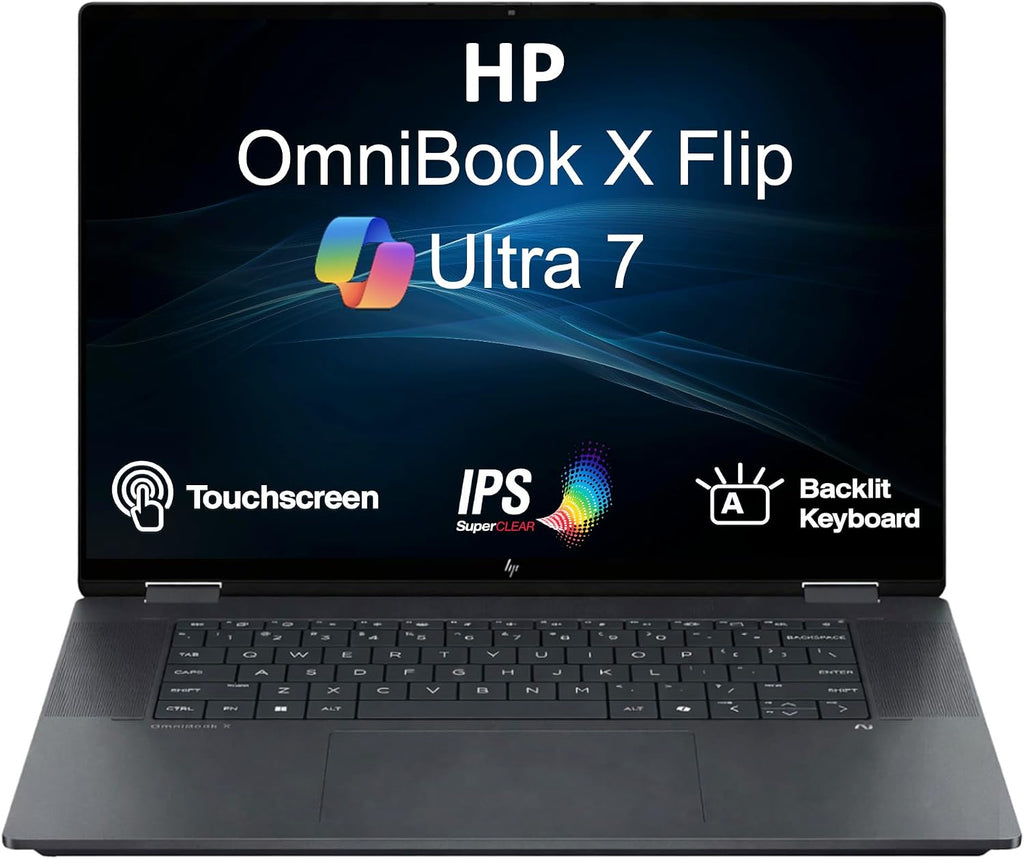 HP OmniBook X Flip AI Powered 2-in-1 Copilot+ Laptop (NextGen Envy x360) 16.0' Touch IPS WUXGA (Intel Ultra 7-258V, 32GB LPDDR5X, 2TB SSD, Backlit KB, Thunderbolt 4, Win11P) w/DKZ USB Port Expander