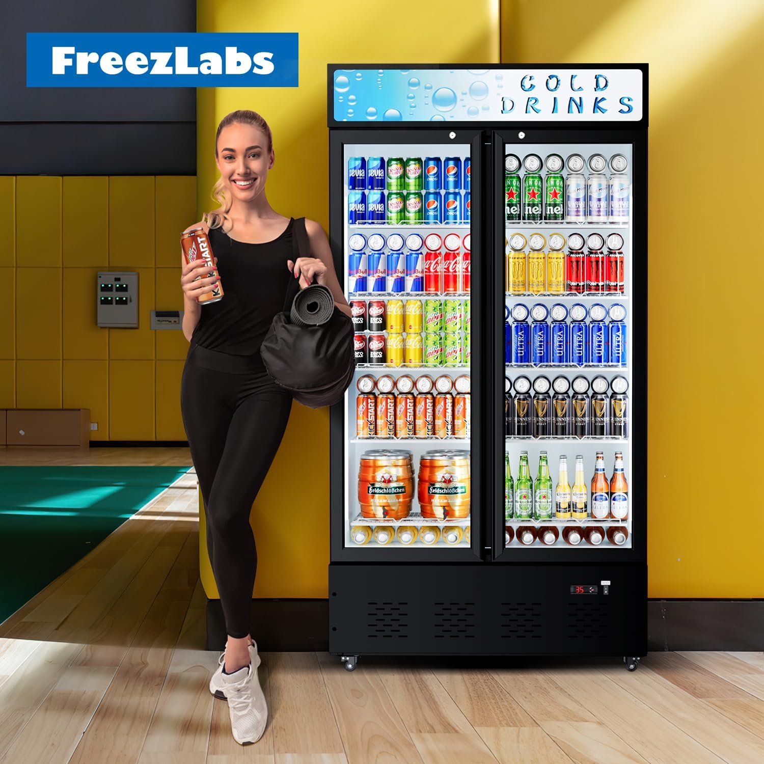 Commercial Display Refrigerator Glass Door 30 cu.ft Cooler Commercial Beverage Refrigerators with LED and 10 Shelves for Cafe, Restaurant, Store