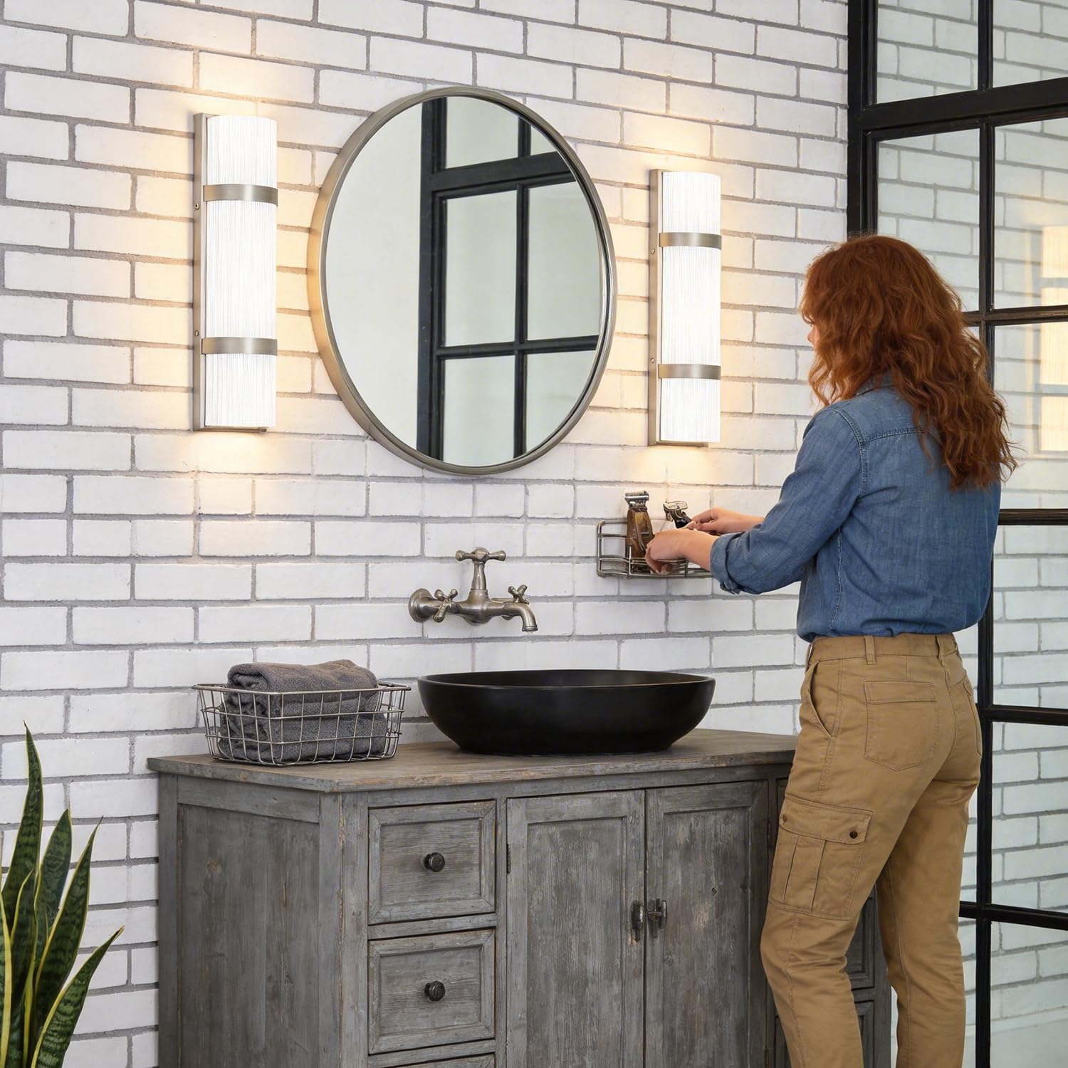 LED Bathroom 16 Inch Vanity Lighting Fixtures | CRI 90 4000K Brushed Nickel Wall Sconce Set of Two with White Frosted Glass Shade | 120V 15W 1200LM Dimmable with Dimmer Switch(not Included)