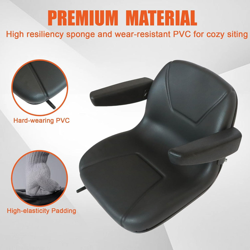 GXARTS Universal Replacement High Back Riding Lawn Mower Seat Garden Tractor Seat Slide Forklift Seat with Armrest Fit for MTD Craftsman Husqvarna Kubota Toro John Deere Cub Cadet Exmark National