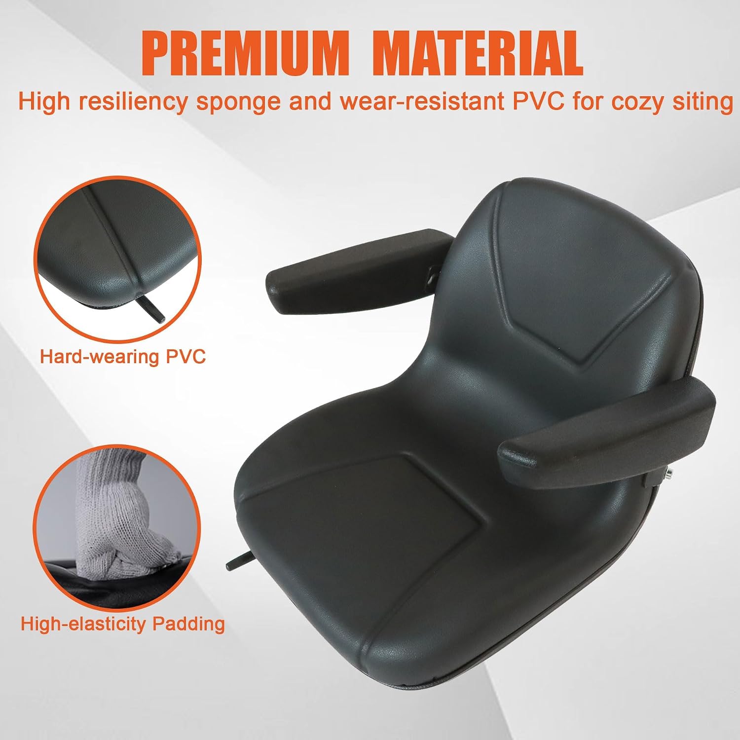 GXARTS Universal Replacement High Back Riding Lawn Mower Seat Garden Tractor Seat Slide Forklift Seat with Armrest Fit for MTD Craftsman Husqvarna Kubota Toro John Deere Cub Cadet Exmark National