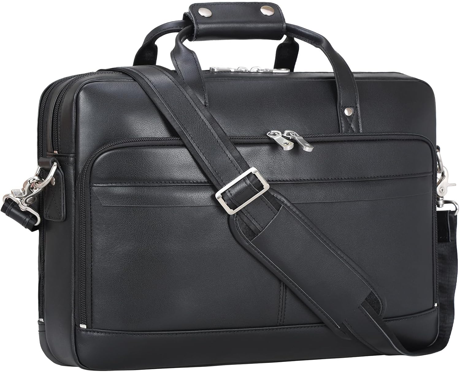 Masa Kawa Leather Briefcase for Men 17/15.6' Laptop Crossbody Shoulder Messenger Bag Business Travel Work Attache Case