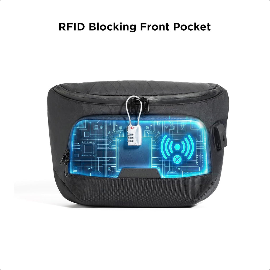 ALPAKA Bravo Sling Max, 8L RFID-Blocking Sling Laptop Bag for Men with Maglockz Buckle, Lockable Zips & External USB Port