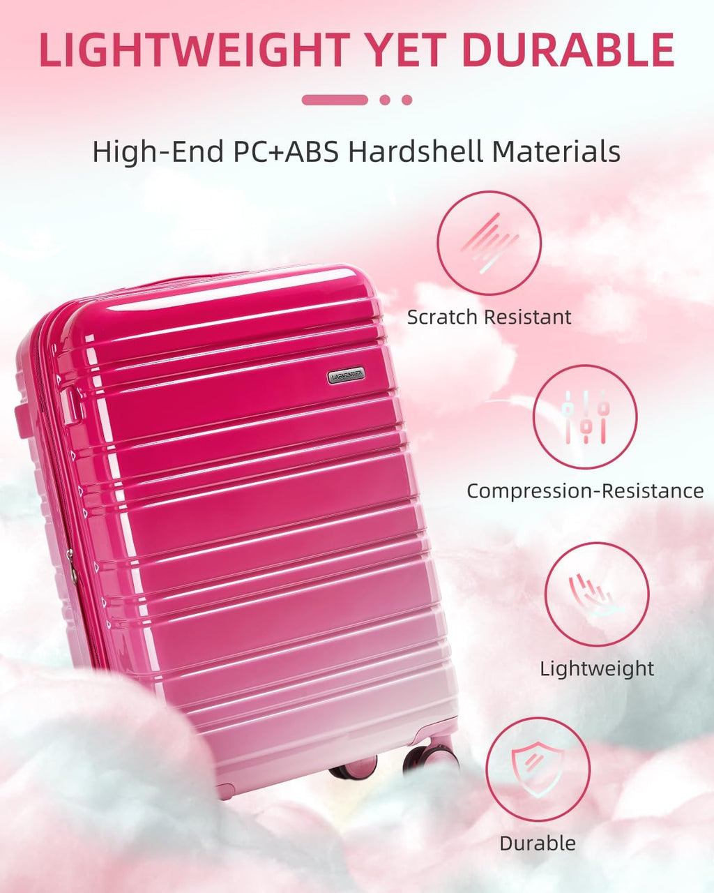 LARVENDER Luggage Sets 6 Piece Hardside Expandable Suitcase with Wheels TSA Lock Double Spinner Wheels, PC+ABS Multicolor Lightweight Travel Luggage Sets for Women, Berry Sparkling
