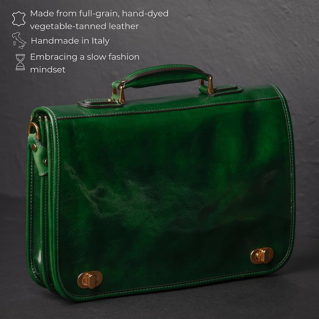 Time Resistance Leather Briefcase for Men - Italian Full Grain Leather Laptop Bag - Messenger Bag - Gift Box Included