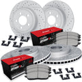 R1 Concepts Front and Rear Brake Kit Fits 2015-2017 Honda Odyssey| Optimum Oep Pads, Drilled Slotted Rotors| Hardware| 12.6' Front & 13.1' Rear