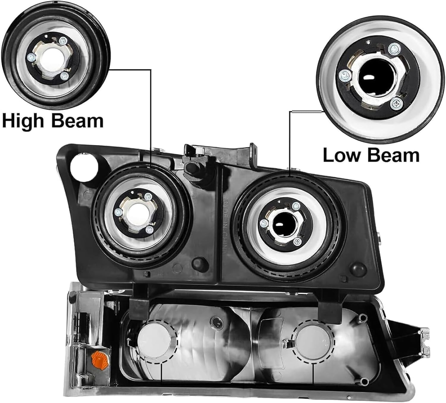 Headlights and Taillights Assembly Combo Kits for 2003-2006 Chevy Silverado 1500 2500 3500 & 2007 Chevy Silverado Classic Head Lamps/Red Rear Tail Brake Signal Lights Replacement (LH RH),Black Clear