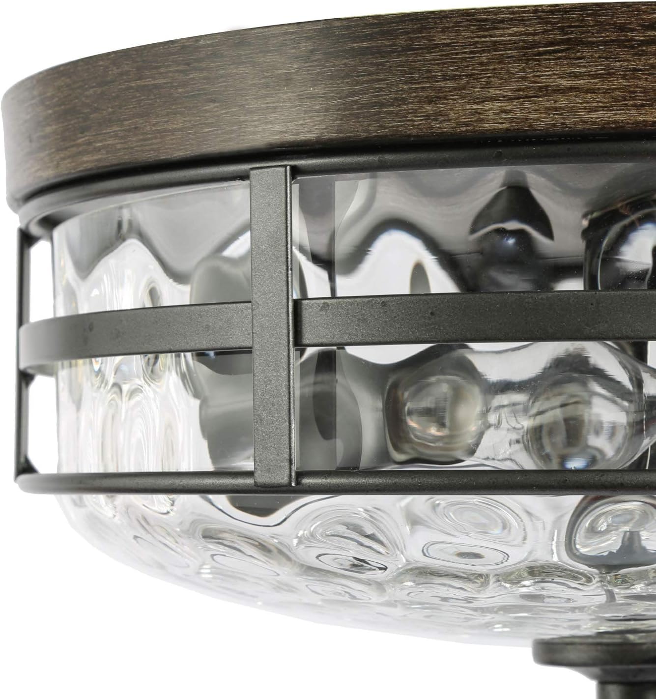 KSANA Farmhouse Faux Wood Flush Mount Ceiling Light Fixture with Water Ripple Glass for Bedroom, Hallway, Kitchen, Dining & Living Room, Foyer and Bathroom