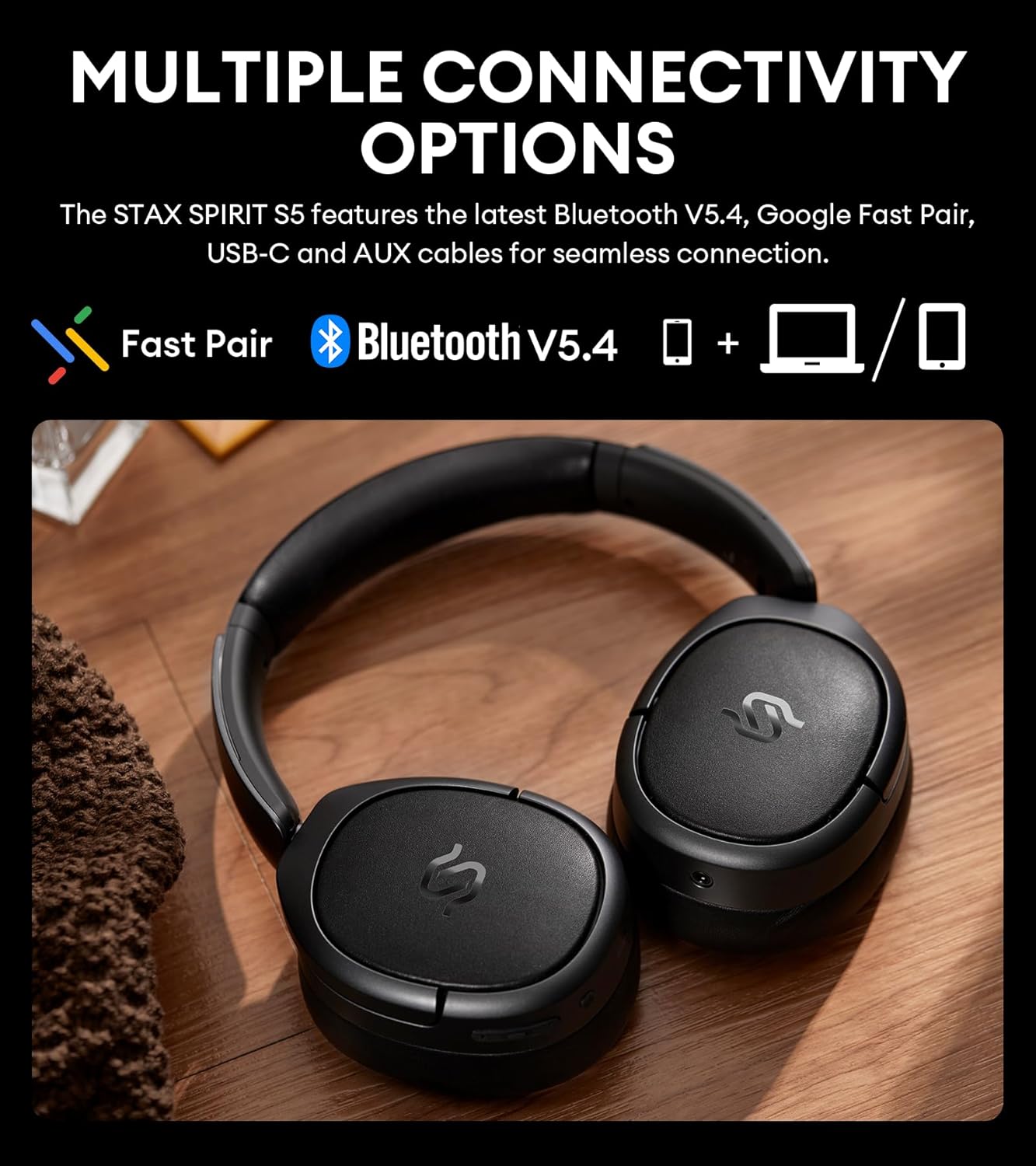 Edifier STAX Spirit S5 Wireless Planar Magnetic Headphones, Snapdragon Sound, aptX Adaptive, Hi-Res Audio (LDAC LHDC), Bluetooth 5.4, Dual-Mic CVC Tech, 80H Playback & Fast Charging (Renewed)