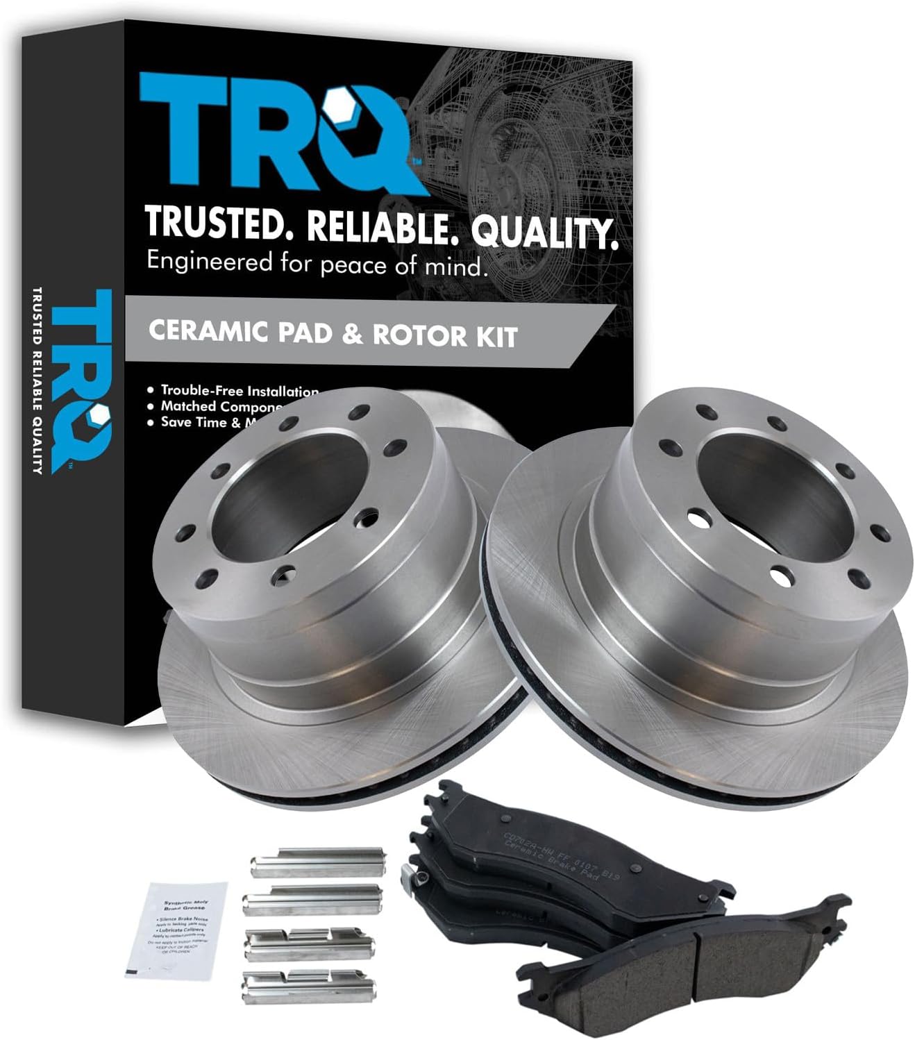 TRQ Rear Brake Pad & Rotor Kit Ceramic Compatible with 2006-2008 Dodge Ram 1500 2003-2008 Ram 2500, 3500