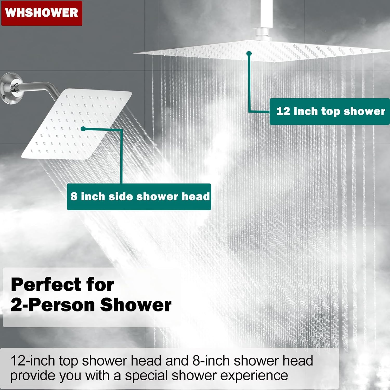 Ceiling Full Body Shower Set Chrome Digital Display Shower Faucet Set With Waterfall Tub Spout Dual Shower Heads Shower System with 12' & 8' Shower Heads and Handheld Sprayer
