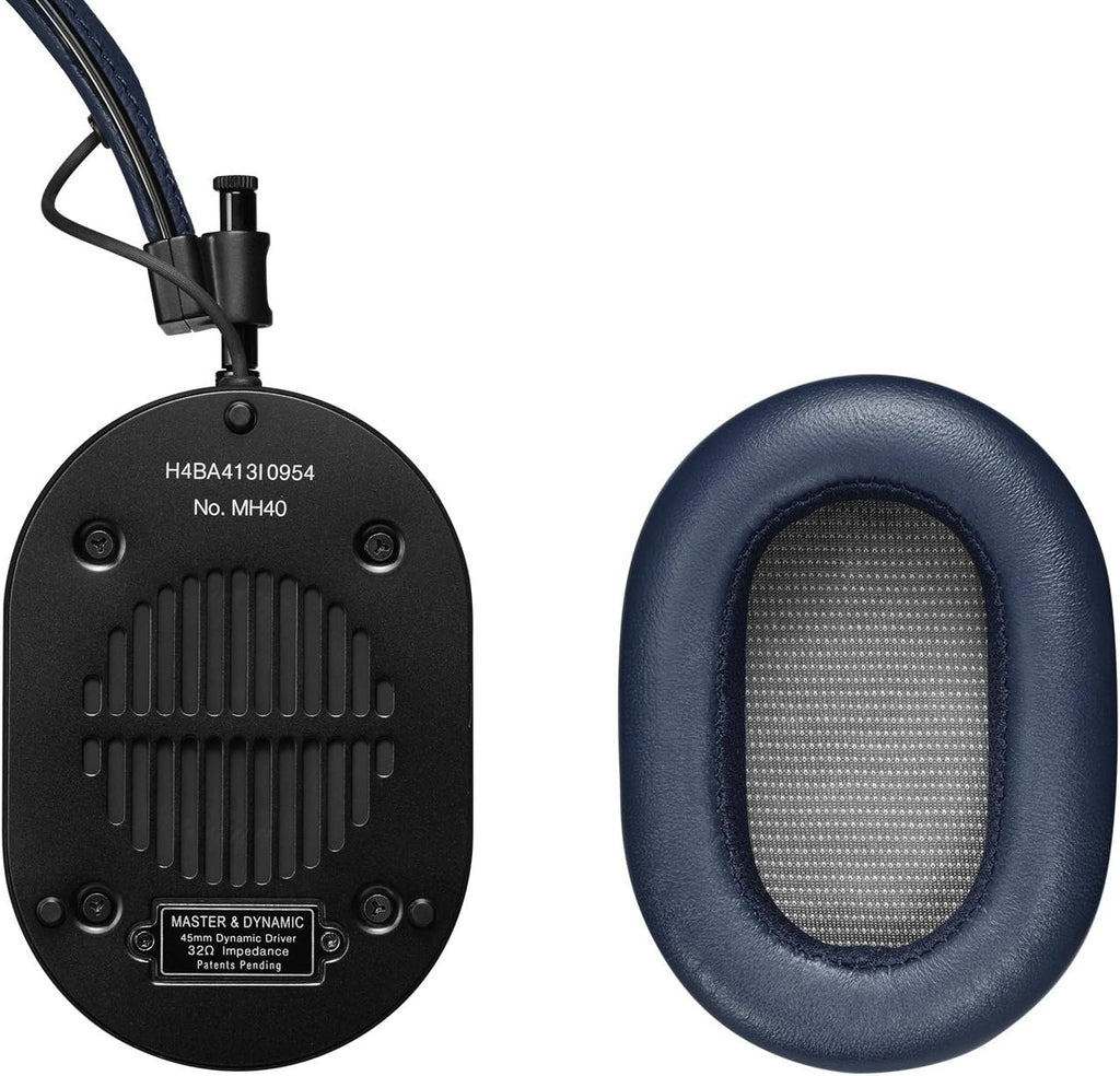 Master & Dynamic MH40 Over-Ear Headphones with Wire - Noise Isolating with Mic Recording Studio Headphones with Superior Sound, Black Metal/Navy Leather (MH40B4)