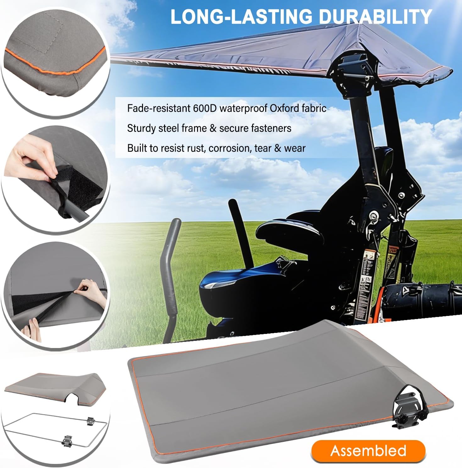 Bonbo Riding Mower Sun Shade Sun Canopy Fits for Husqvarna Zero Turn Mowers and Lawn Tractors with ROPS Bars