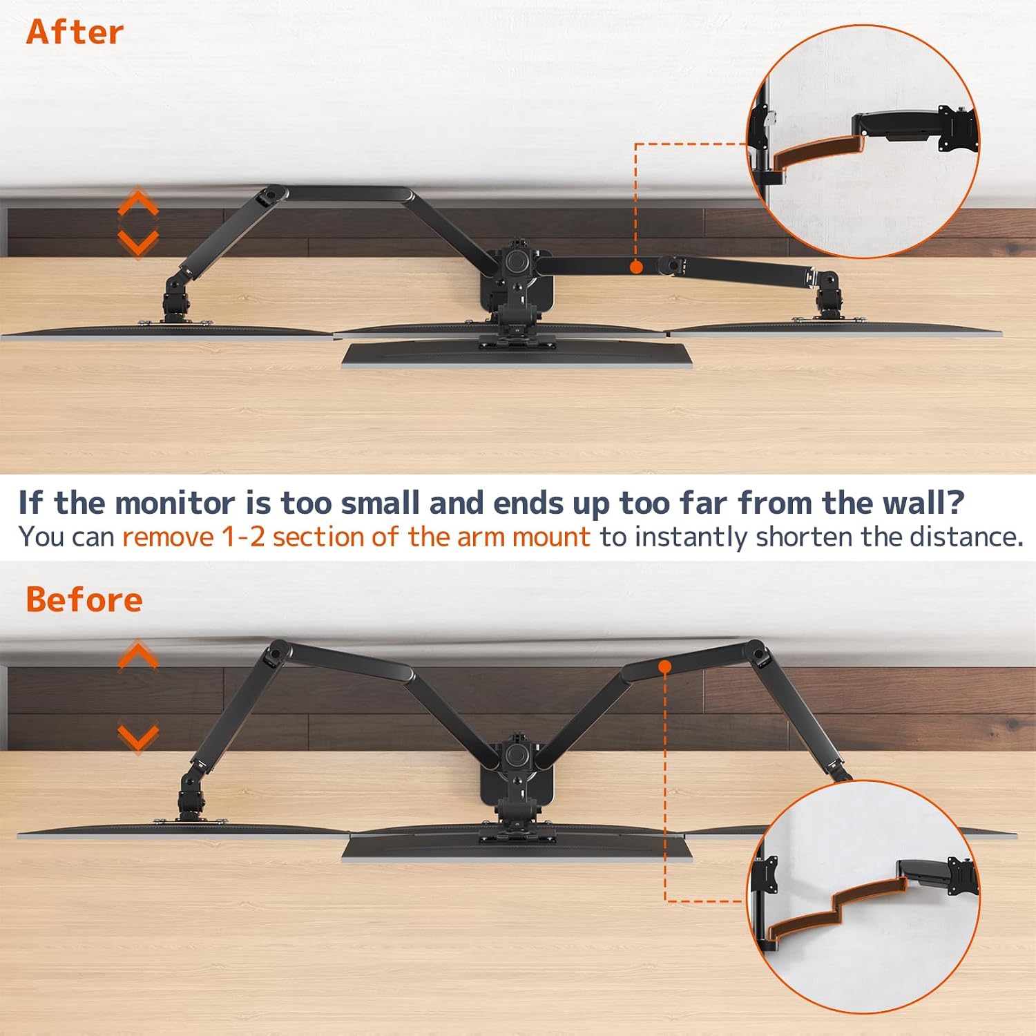 PUTORSEN Quad Monitor Mount for up to 49'' Ultrawide on Top Bracket and 27'' Screens on Lower Brackets, Holds up to 44lbs, Quad Monitor Stand with Gas Spring, C-Clamp & Grommet Base