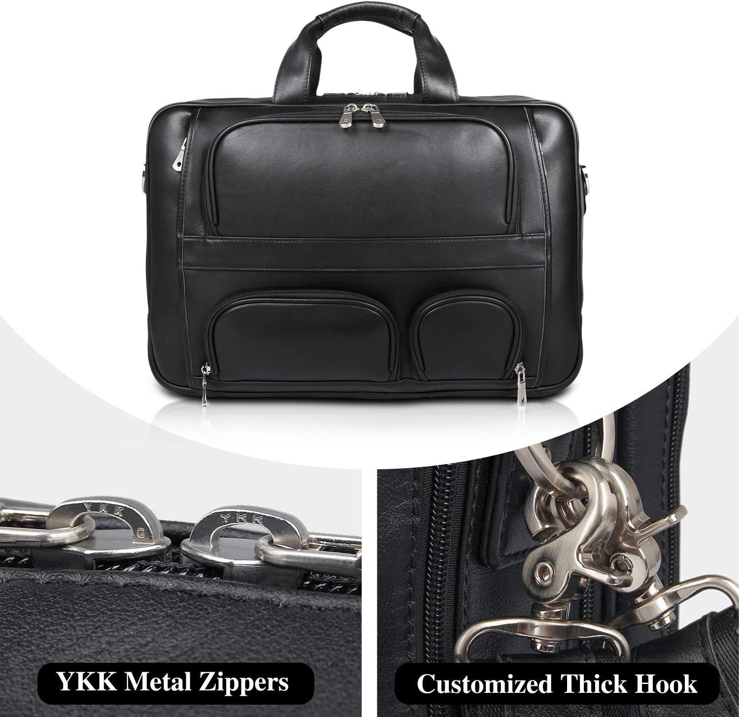 Top Cowhide Leather briefcase for men,17.3 Inch Messenger Bag Laptop Briefcase with YKK Metal Zippers Fit Business Trip