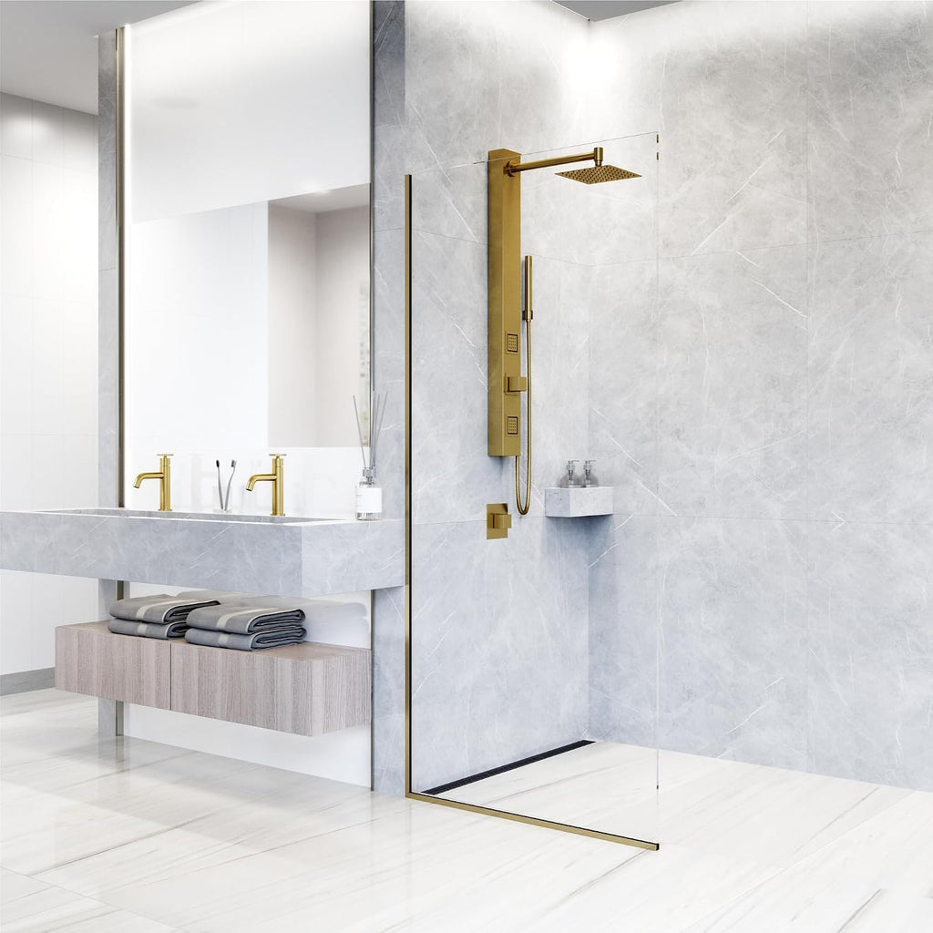 VIGO Orchid 39 in. H x 4 in. W 2-Jet Shower Panel System with Square Head and Hand Shower Wand in Matte Brushed Gold VG08014MG