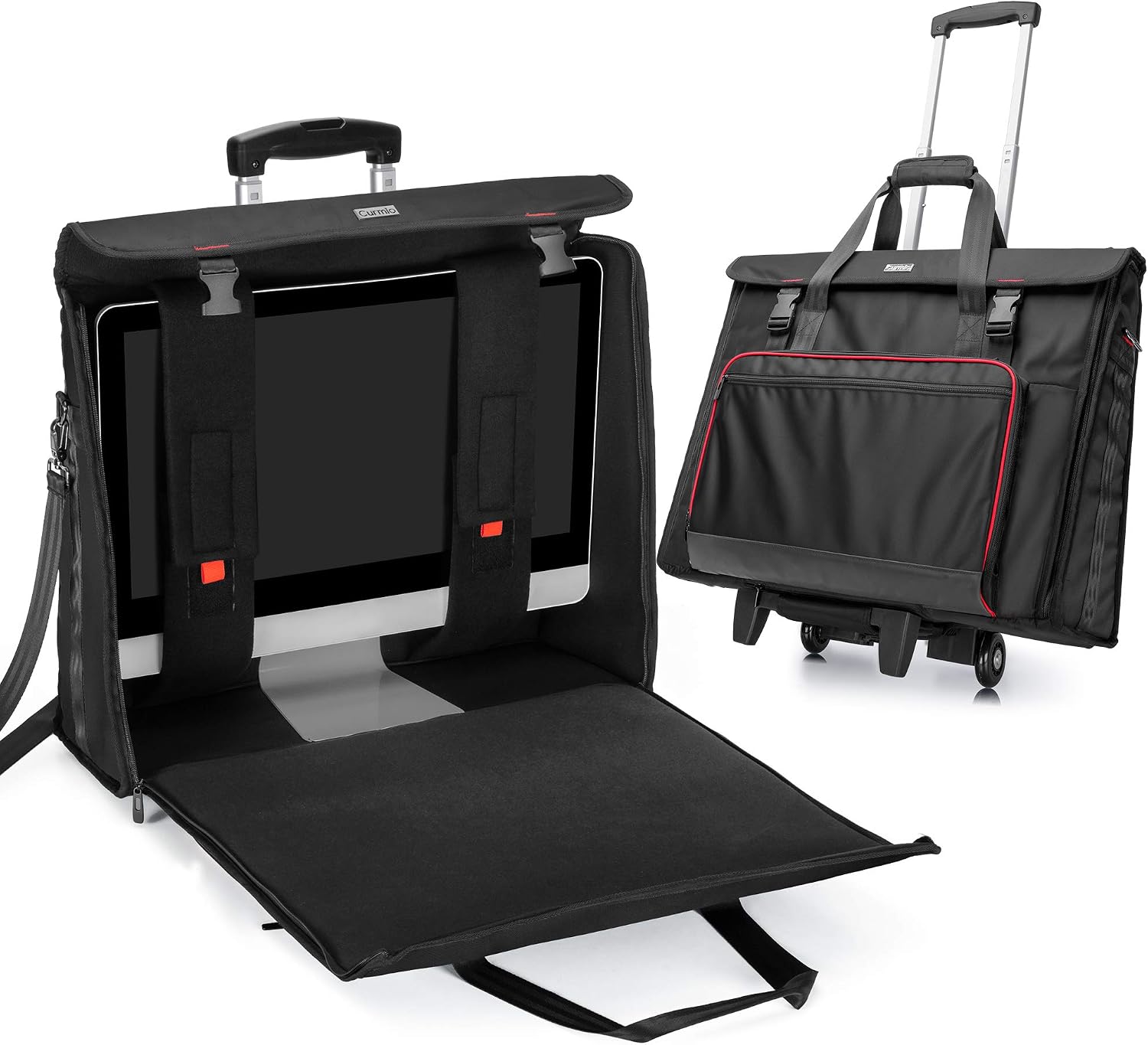 CURMIO Rolling Carrying Bag with Wheels Compatible for Apple iMac 27 inch Desktop Computer, Detachable Trolley Storage Case Compatible with iMac 27' Monitors and Accessories, Black (Patent Pending)