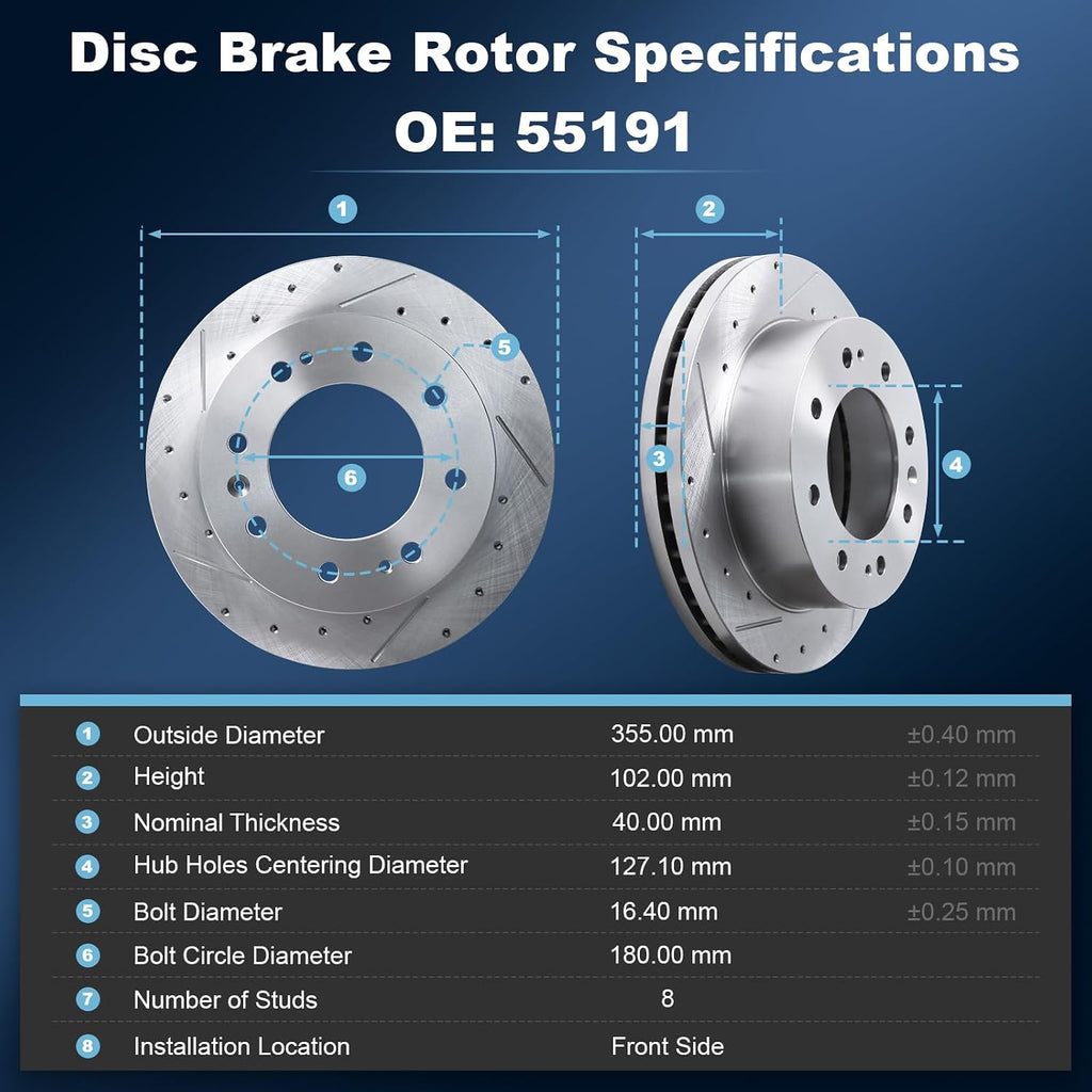 Front Drilled and Slotted Disc Brake Rotors Fit for Chevy 2011-2021 Silverado 2500HD/3500HD, 2017-2019 Suburban 2500, 2016-2019 Suburban 3500HD; for GMC 2011-2020 Sierra 2500HD/3500HD #55191