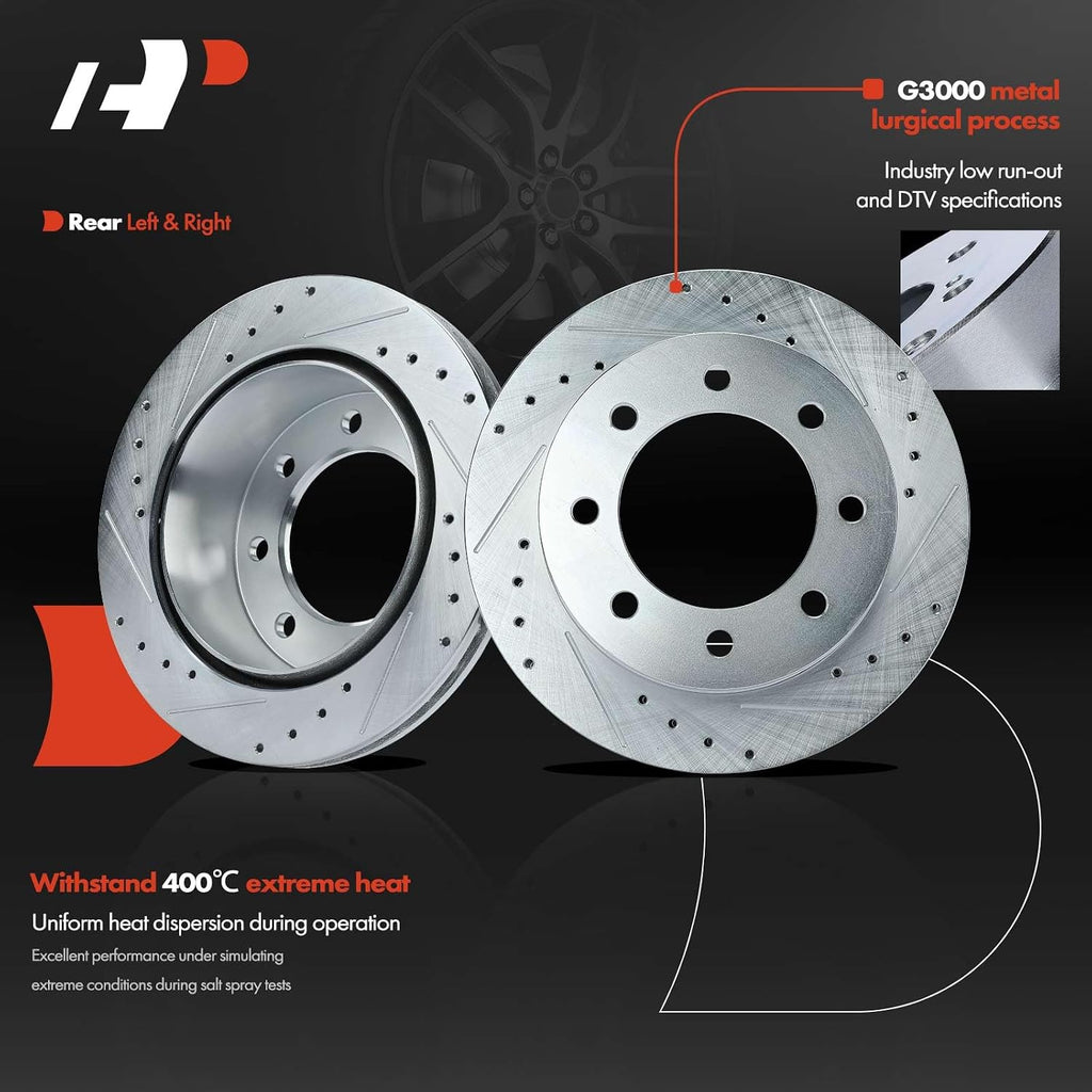 A-Premium Front and Rear Drilled and Slotted Disc Brake Rotors + Ceramic Pads Kit Compatible with Select Chevy and GMC Models - Silverado 2500/2500 HD, Sierra 2500, Suburban 2500, Avalanche 2500