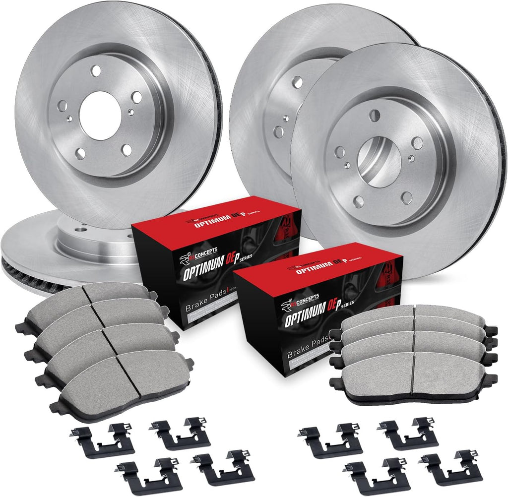 R1 Concepts Front and Rear Brake Kit Fits 2023-2025 Mazda CX-50| Optimum Oep Pads, Blank Rotors| Hardware| 12.8' Front & 12.8' Rear