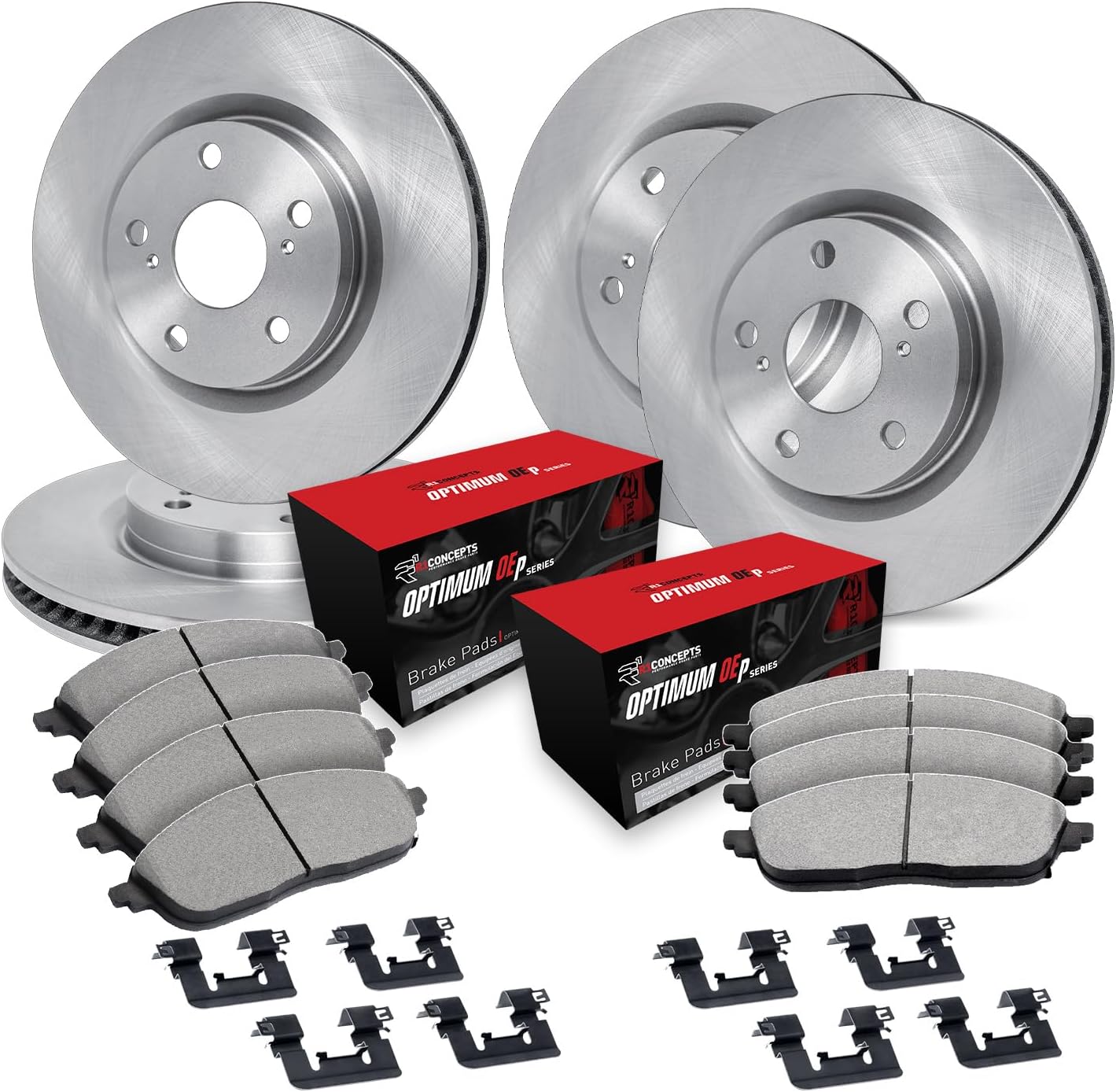 R1 Concepts Front and Rear Brake Kit Fits 2023-2025 Mazda CX-50| Optimum Oep Pads, Blank Rotors| Hardware| 12.8' Front & 12.8' Rear