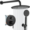 gotonovo Rain Shower System with 10 Inch Round Showerhead and Handheld High Pressure Shower Faucet Set Contain Rough in Valve, Matte Black