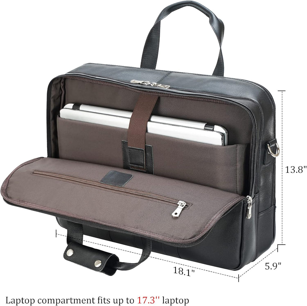 Polare X-Large 18' Full Grain Leather Briefcase For Men Business Travel Case Messenger Bag Fits 17.3' Laptop