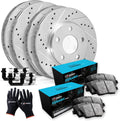 R1 Concepts Front and Rear Brake Kit Fits 2011-2018 Porsche Cayenne; 2011-2014 Volkswagen Touareg| Ceramic Pads, Drilled Slotted Rotors| Hardware| 14.2' Front & 13.0' Rear
