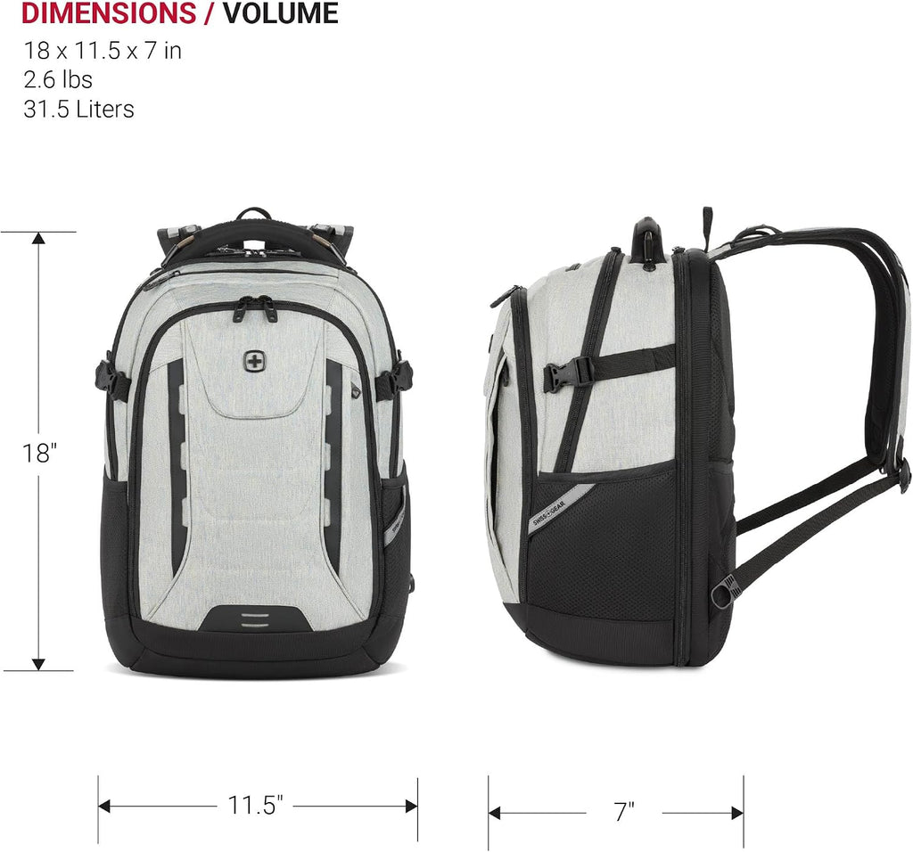 SwissGear Travel Tech Pro Laptop Backpack – Fits Laptops up to 16' – ScanSmart TSA-Friendly Backpack with Multiple Organizer Pockets – Grey Heather