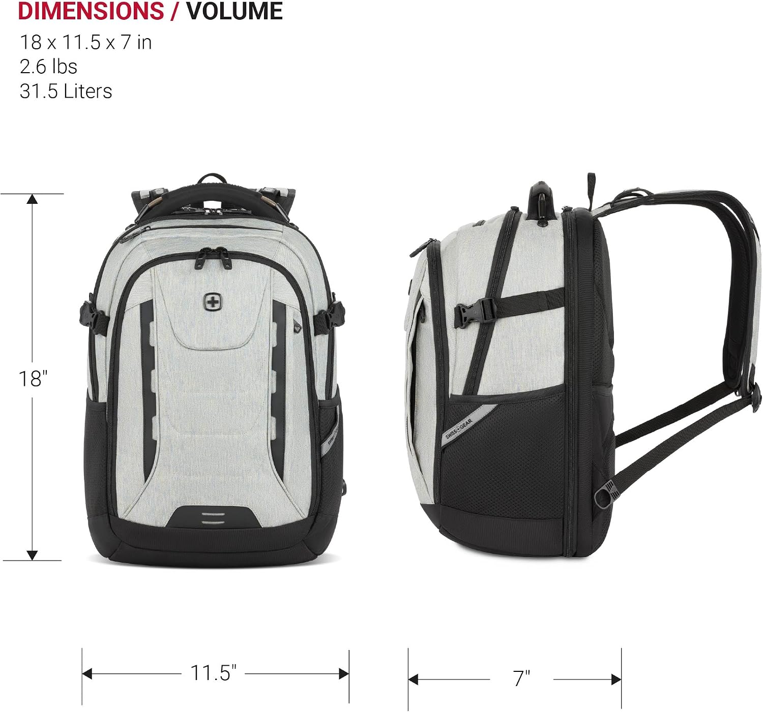 SwissGear Travel Tech Pro Laptop Backpack – Fits Laptops up to 16' – ScanSmart TSA-Friendly Backpack with Multiple Organizer Pockets – Grey Heather