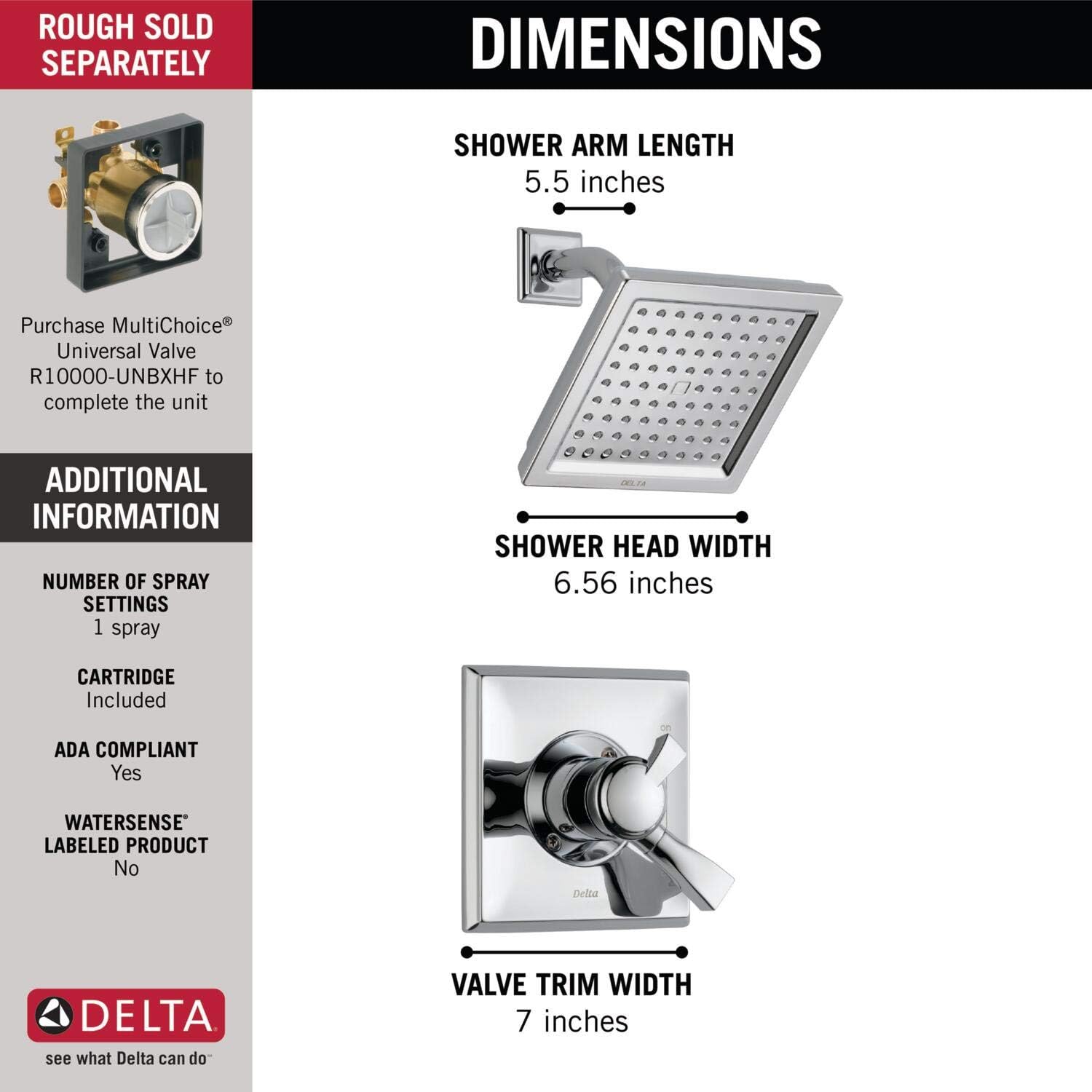 Delta Faucet Dryden 17 Series Dual-Function Shower Trim Kit with Single-Spray Touch-Clean Shower Head, Chrome, 2.0 GPM Water Flow, T17251-WE (Valve Not Included)