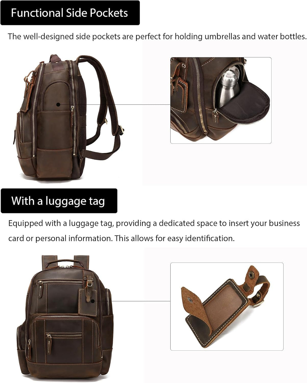 LANNSYNE Vintage Genuine Leather Backpack for men, 15.6' Laptop Backpack Travel Camping 24L Rucksack