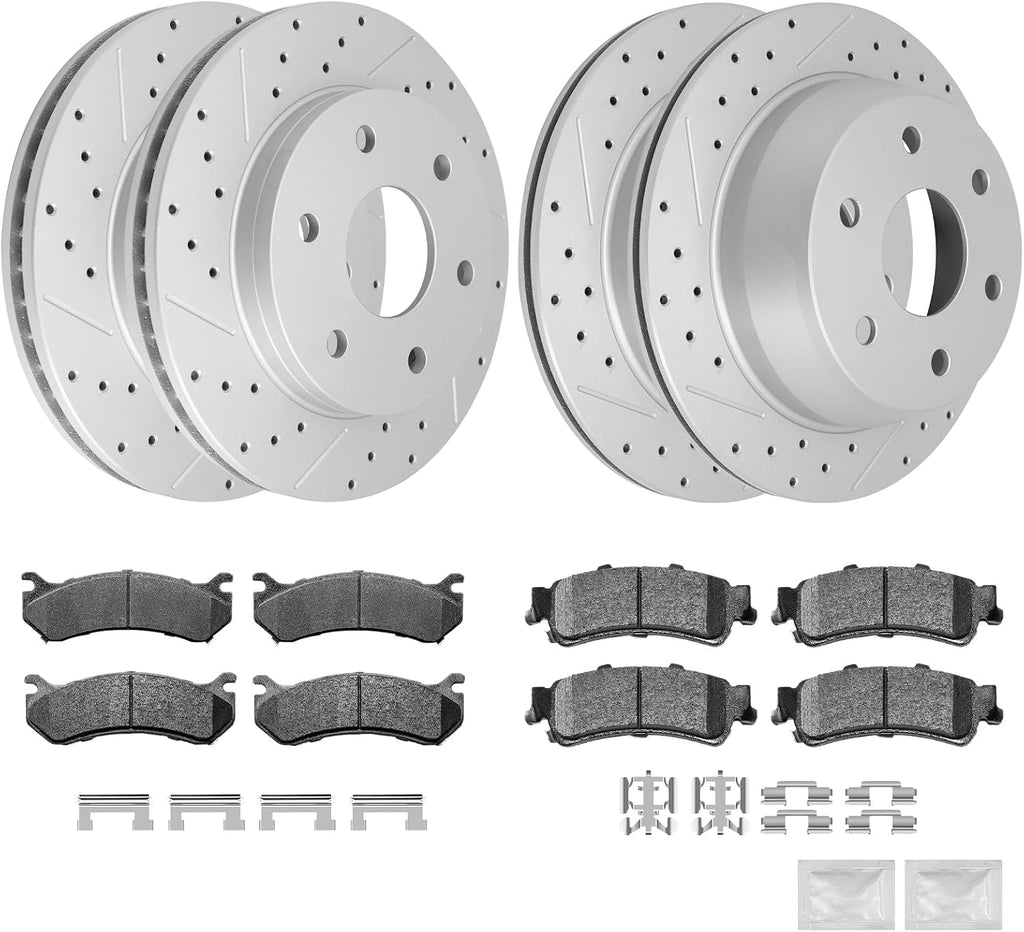 Disc Brake Kits with Pads and Rotors Front & Rear Drilled Slotted Vented Rotor for 2003 2004 2005 Chevy Astro 1999-2000 Silverado 1500 2003-2005 Gmc Safari 1999-2000 Sierra 1500