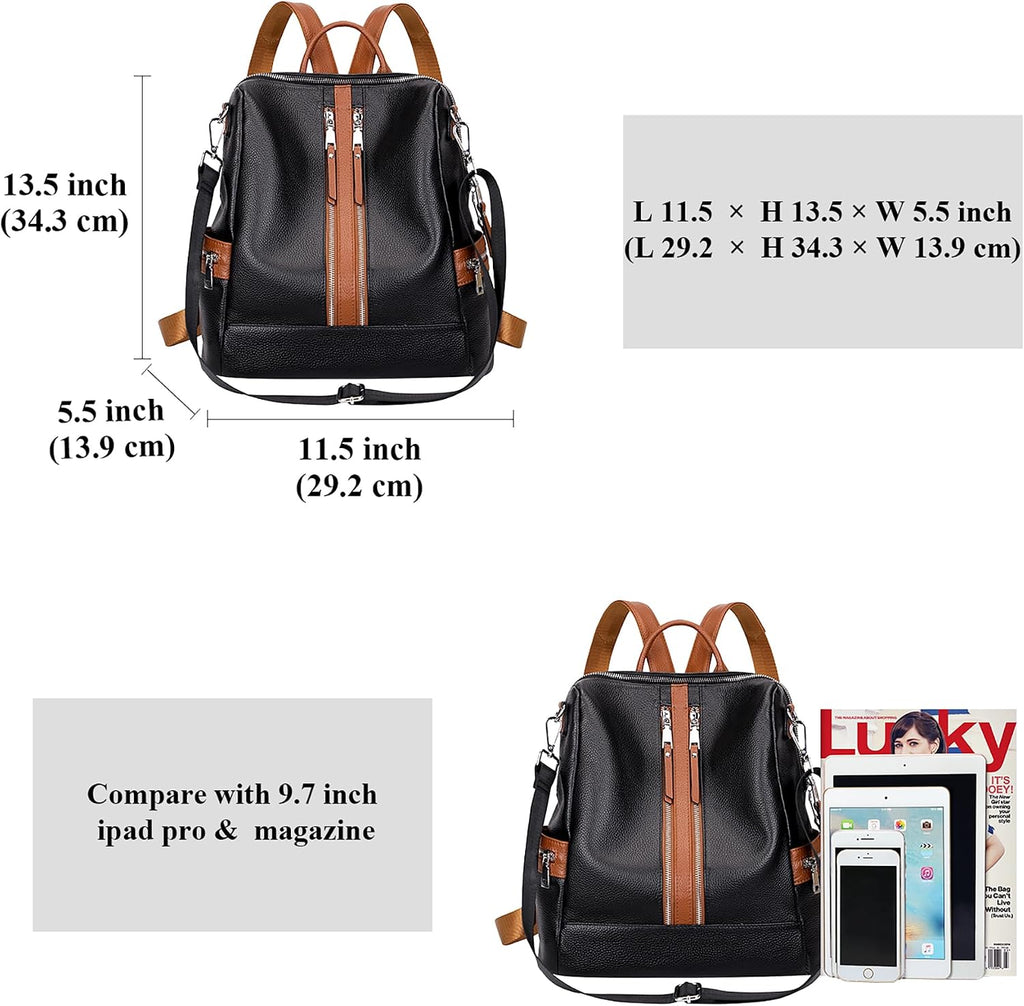 ALTOSY Genuine Leather Backpack Purse for Women Convertible Shoulder Bag Crossbody Bag Elegant Casual Daypacks (S77 Black/Brown)