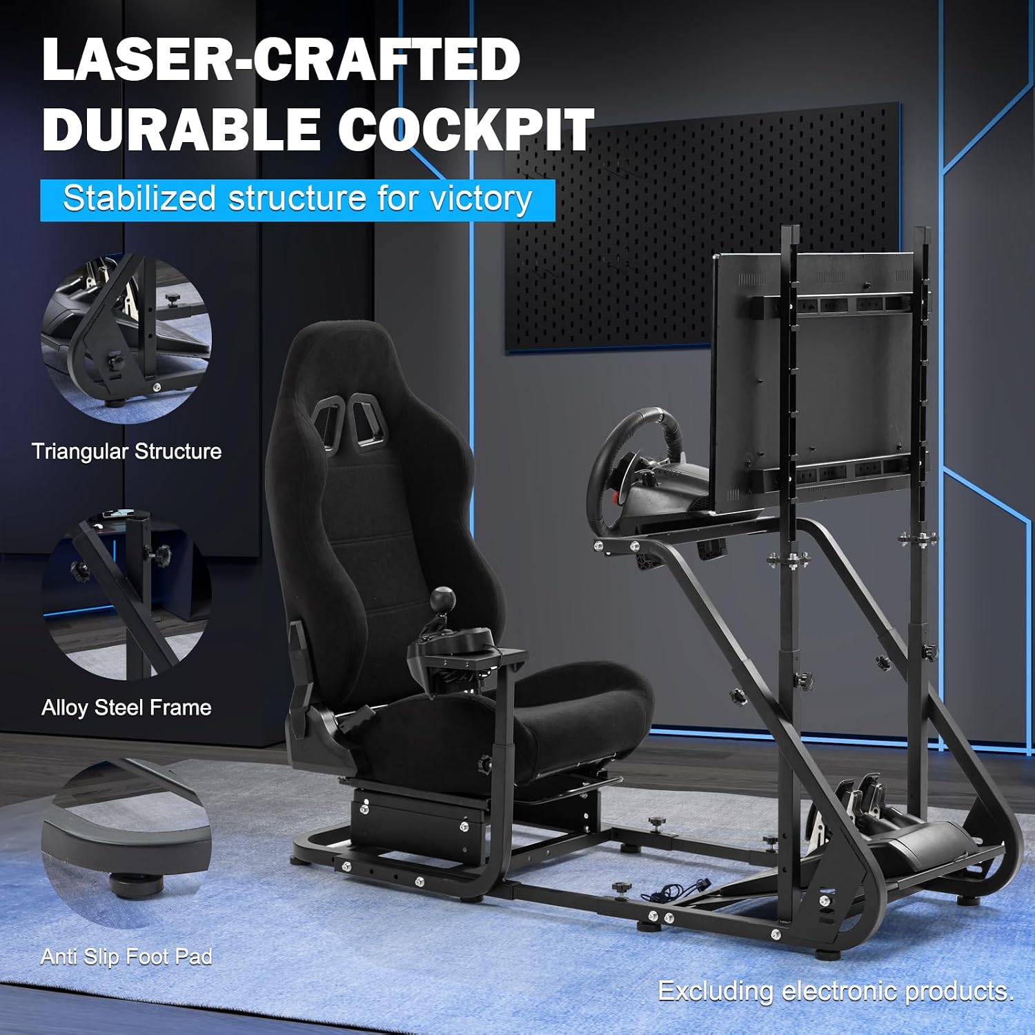 Anman Sim Racing Simulator Cockpit Black Seat with Visualizer Monitor Stand Fit for Logitech G25 G27 G29 G920 G923, for Thrustmaster T300RS TX, for Fanatec,Excluding Electronic Devices