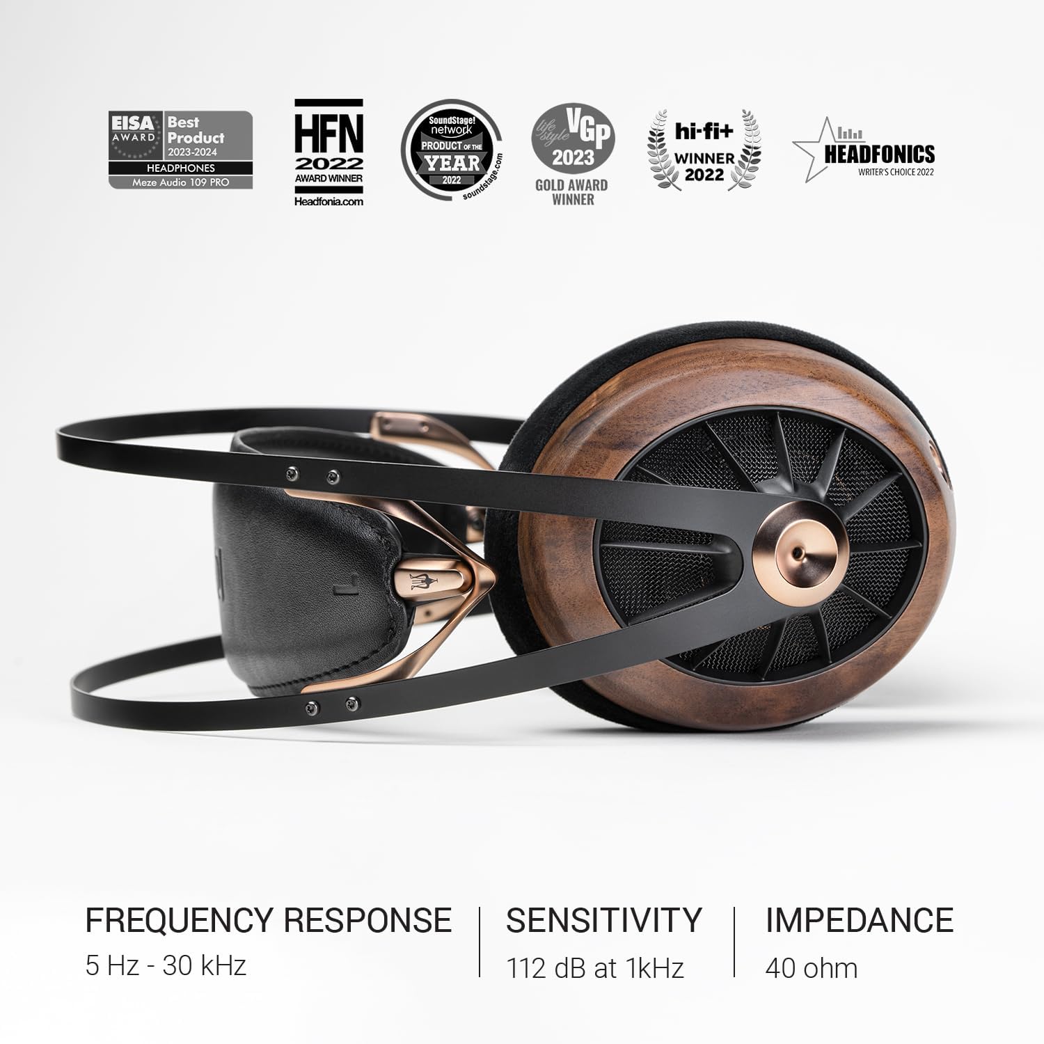 MEZE AUDIO 109 PRO | Wired Over-The-Ear Walnut Wood Audiophile Open-Back Headphones | 50mm Dynamic Drivers | Low Impedance 40 Ohms | Cables and Carrying Pouch Included | 2-Year Warranty