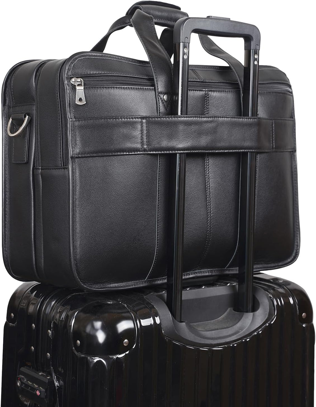 Polare 17'' Napa Leather Briefcase Laptop Attache Case Messenger Bag For Men Fits 15.6'' Laptop