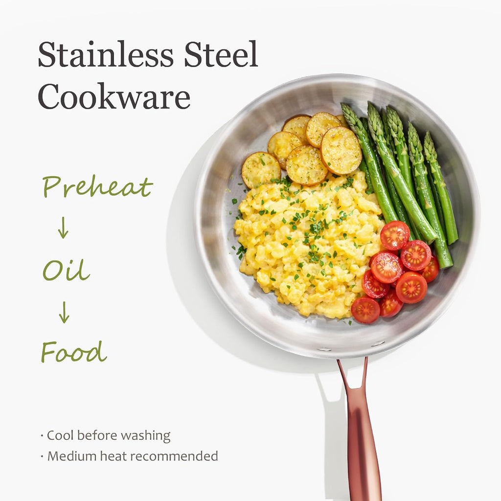 CAROTE 30 PCS Tri-Ply Stainless Steel Cookware Set, Pots and Pans Set, Non Toxic Induction Kitchen Cooking Sets, Gold