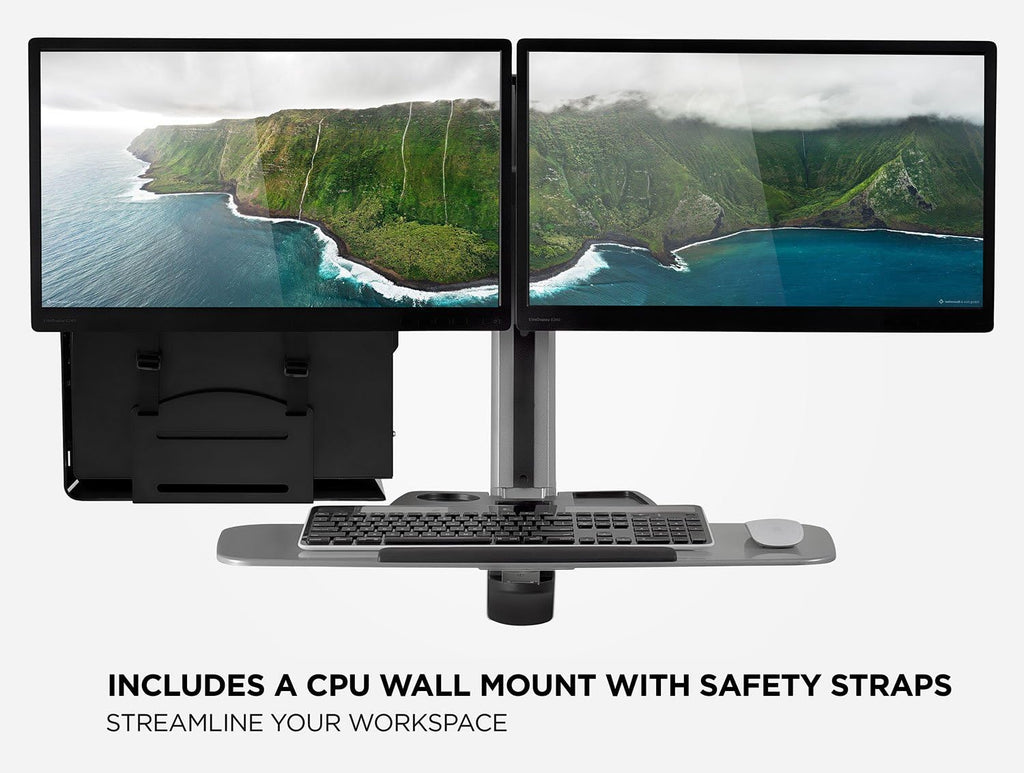 Mount-It! Dual Monitor Wall Mount Workstation with Keyboard Tray & CPU Holder, Sit-Stand Gas Spring Computer Station, Fits Two 27' Displays, 17.6 lbs Each, VESA 75x75 100x100