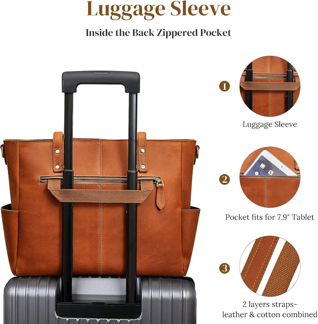 S-ZONE Women Genuine Leather Tote Bag Large Shoulder Purse Vintage Crossbody Work Handbag