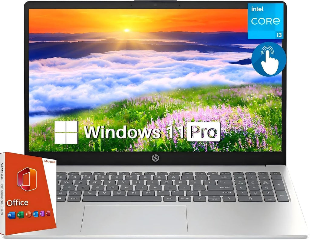 HP 15.6' Touchscreen Business & Student Laptop Computer, Lifetime Office Pro, HD Touch-Screen, Intel 6-core i3-1215U, 16 GB RAM, 512 GB SSD, Long Battery Life, Wi-Fi 6E, Windows 11 Pro w/AI Copilot