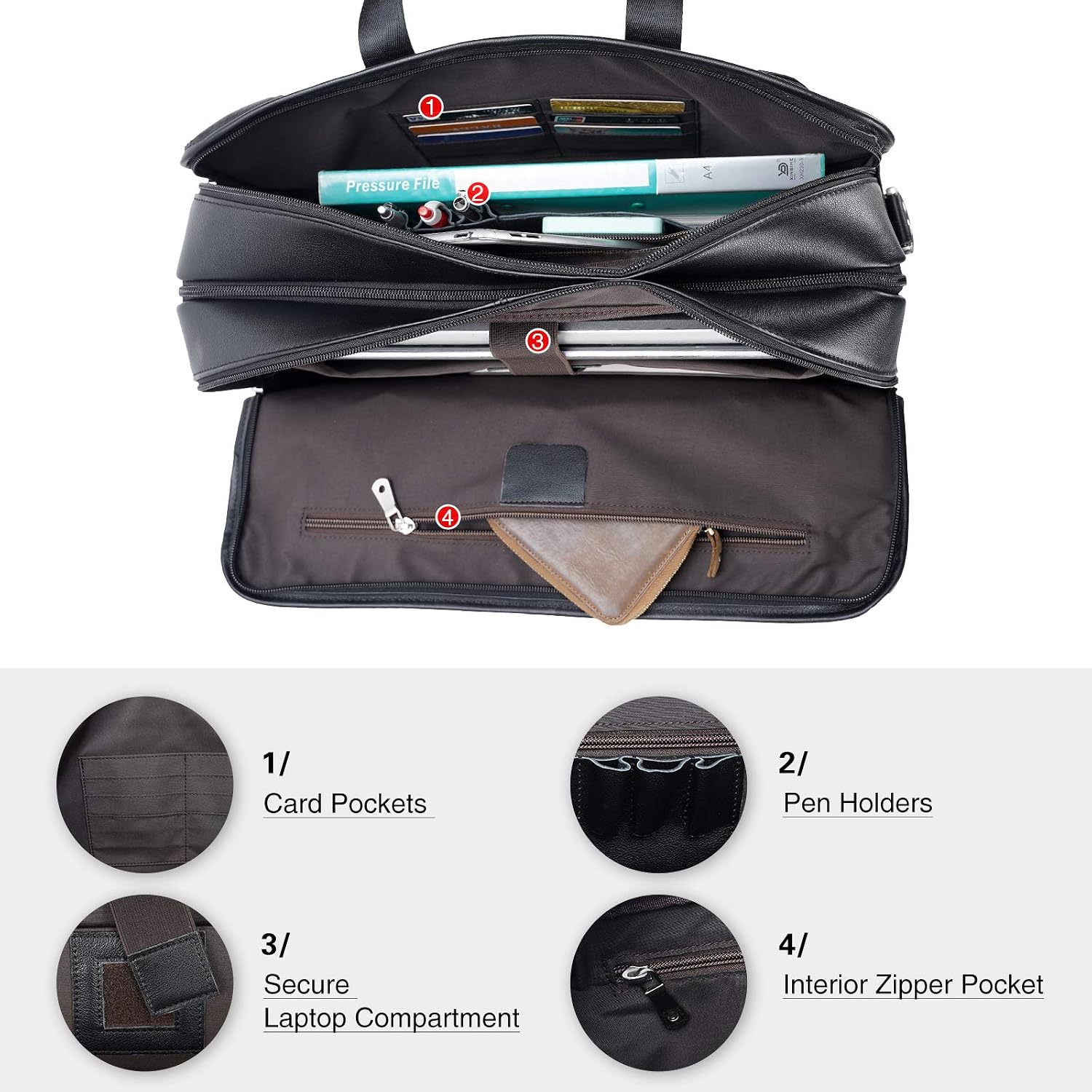 Polare 17'' Napa Leather Briefcase Laptop Attache Case Messenger Bag For Men Fits 15.6'' Laptop