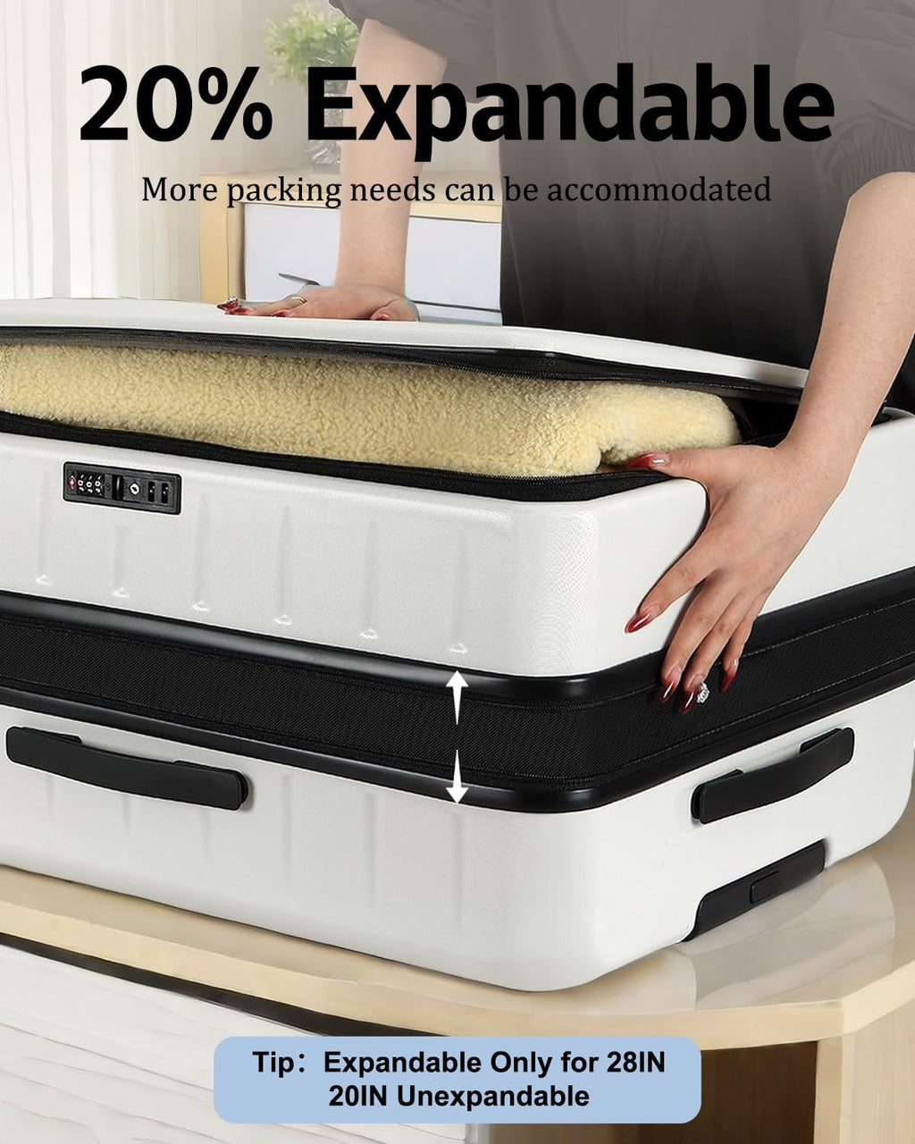 CENSIEN Luggage Sets 2 Pieces, 20 Inch Carry On Luggage and Expandable 28 Inch Checked Luggage with Spinner Wheels, Lightweight ABS+PC Hard Shell Suitcase with Front Opening, TSA Lock (White, 20/28)