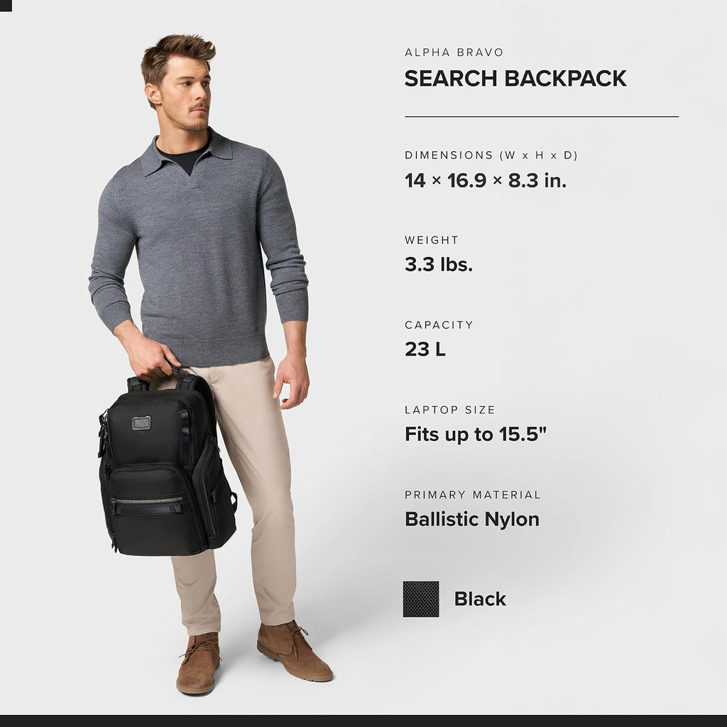 TUMI - Alpha Bravo Search Backpack - Laptop Backpack for Men & Women - Backpack for Work & Travel - 17.0' X 14.0' X 8.3' - Black
