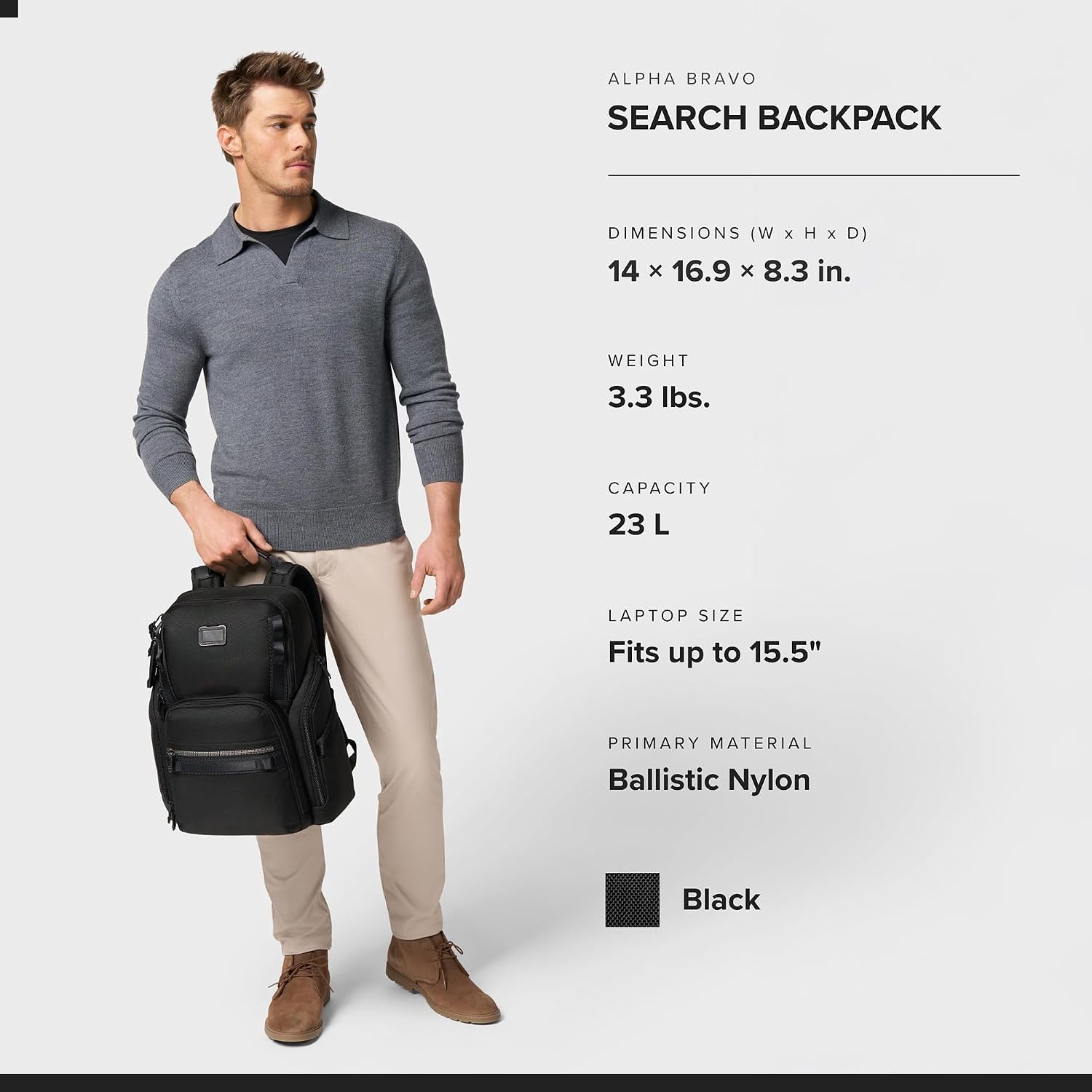 TUMI - Alpha Bravo Search Backpack - Laptop Backpack for Men & Women - Backpack for Work & Travel - 17.0' X 14.0' X 8.3' - Black